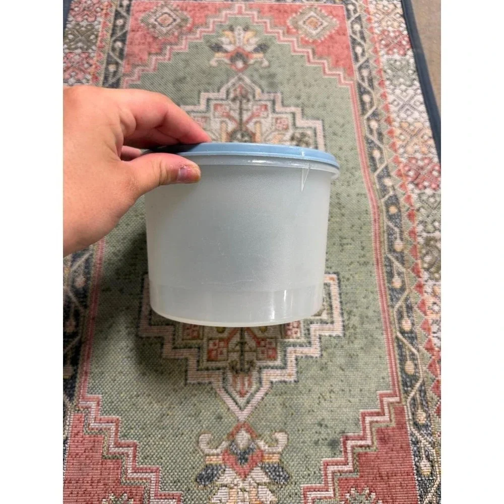 Vintage Tupperware Servalier Canister 807 Blue Lid Translucent Round Storage